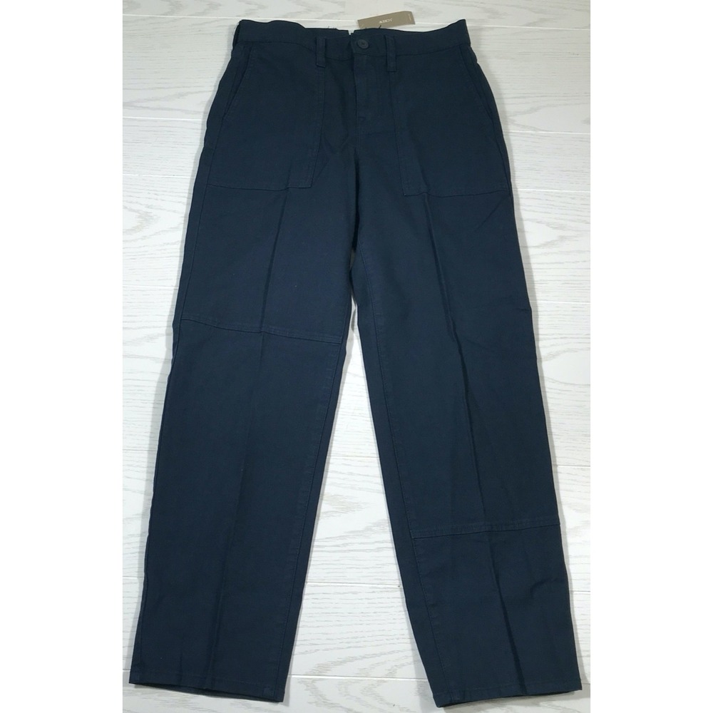 J.Crew Cotton Linen Chino Pants Women 26 Navy Utility High Rise Preppy Work New